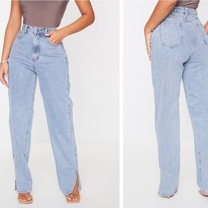 High Waisted Light Blue Split Hem Jeans